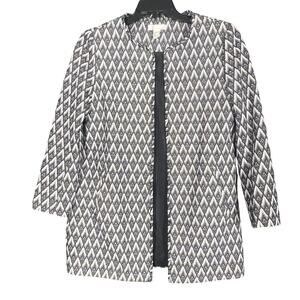 Cardigan Coat Jacket Womens 12 Black White Geometric Classic Zip Lined Blazer